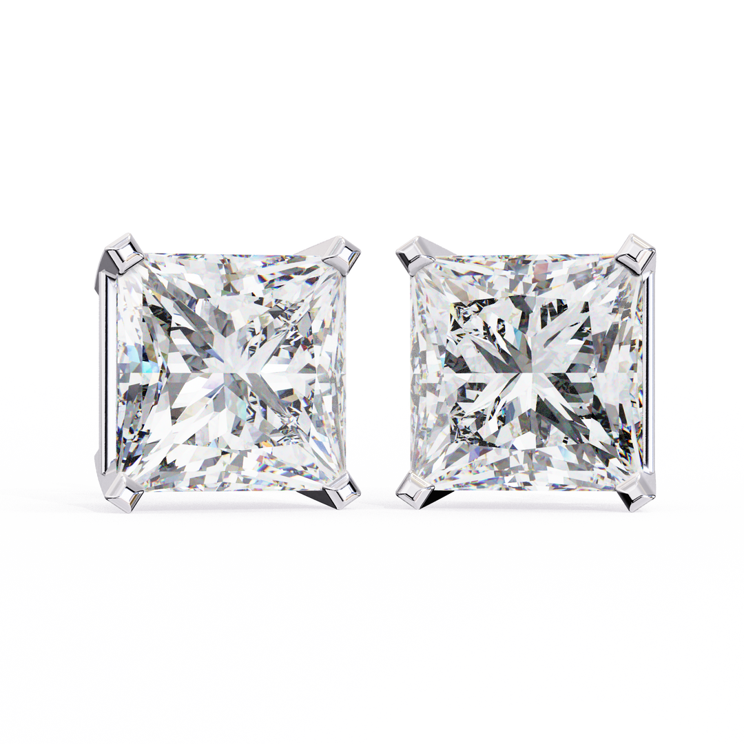 2.0CT Princess cut Solitaire Stud Raj Gems