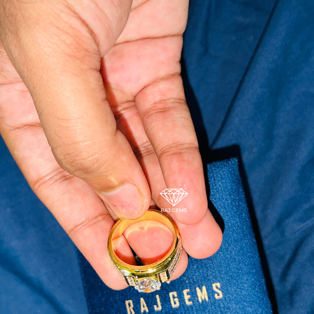 Men's Statement Ring 2ct Round Cut Lab Grown Diamond Ring Raj Gems