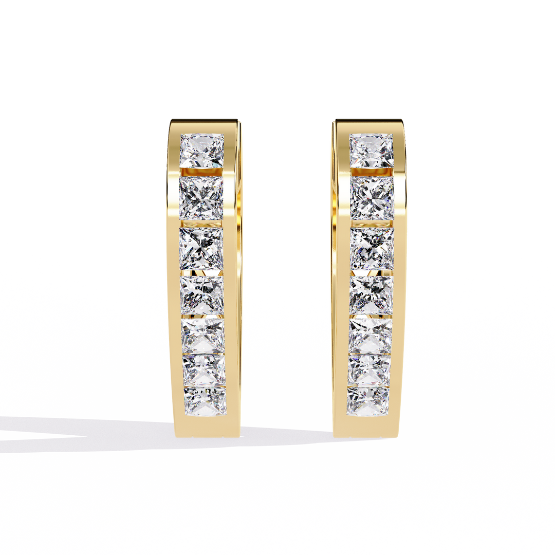 Princess Cut Diamond Hoop Earrings Raj Gems